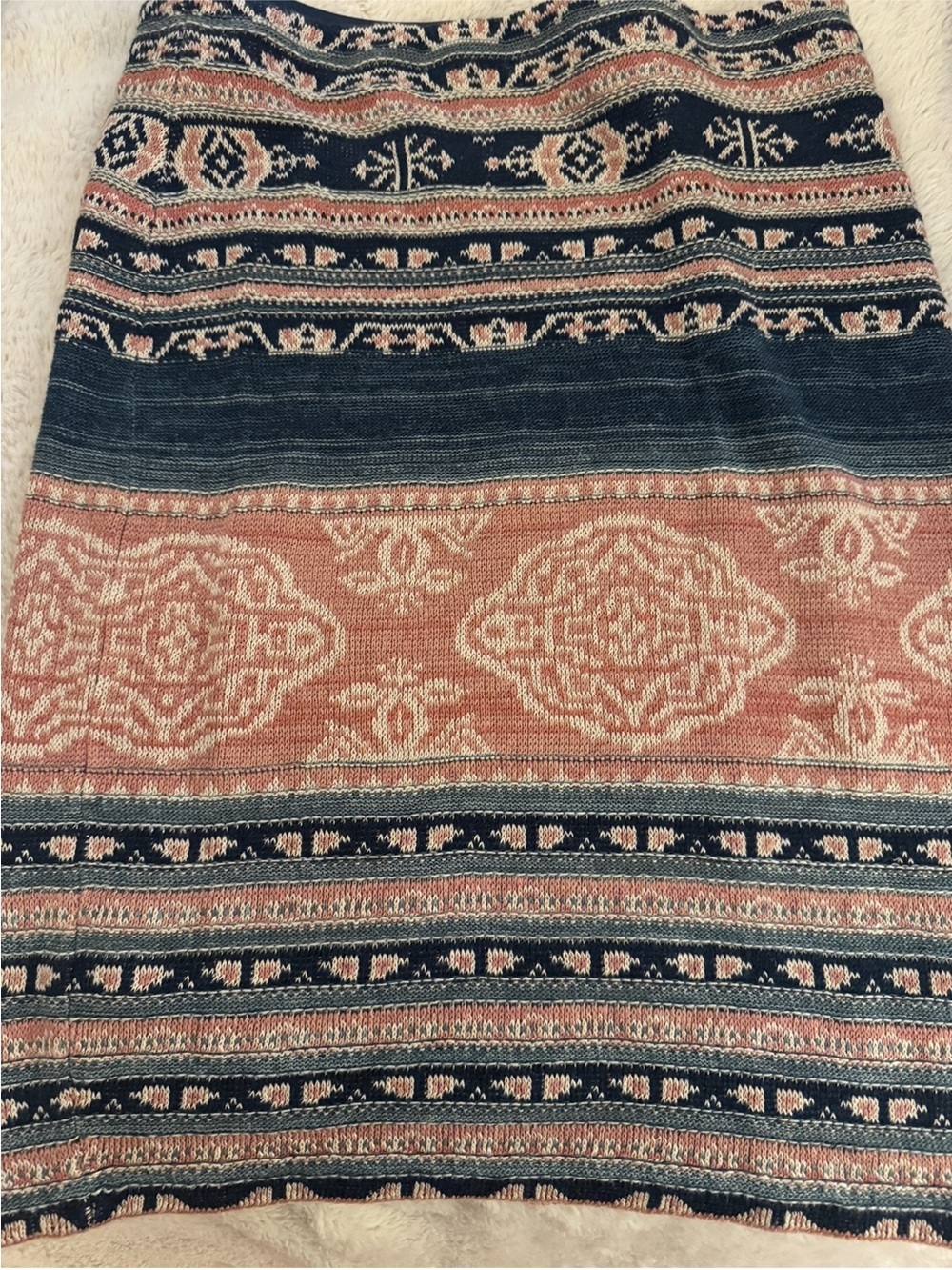 Lauren Ralph Lauren Navy and Rose Patterned Knit Midi Skirt - Picture 5 of 11